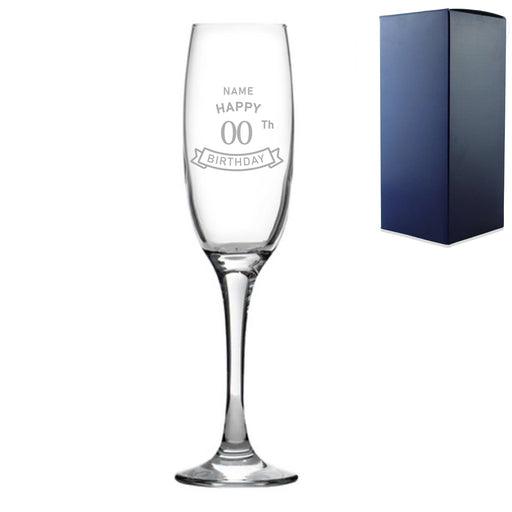 Engraved  Champagne Flute Happy 20,30,40,50... Birthday Banner Image 1
