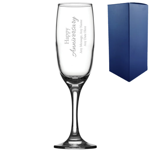 Engraved Happy Anniversary Champagne Glass, Any Message, 7.5oz Imperial, Handwritten Design Image 1