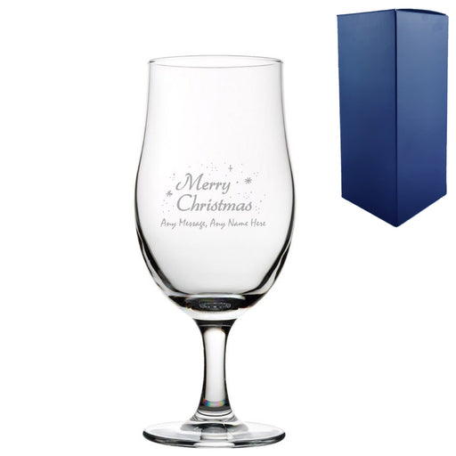 Engraved Merry Christmas Draft Stemmed Beer Glass, Gift Boxed Image 1