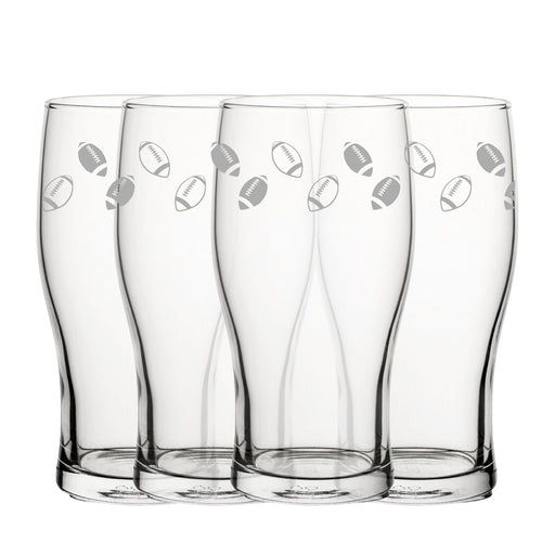 Engraved American Football Pattern Pint Glass Set of 4, 20oz Tulip Glasses Image 2