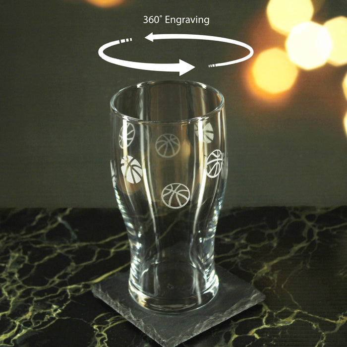 Engraved Basketball Pattern Pint Glass Set of 4, 20oz Tulip Glasses Image 4