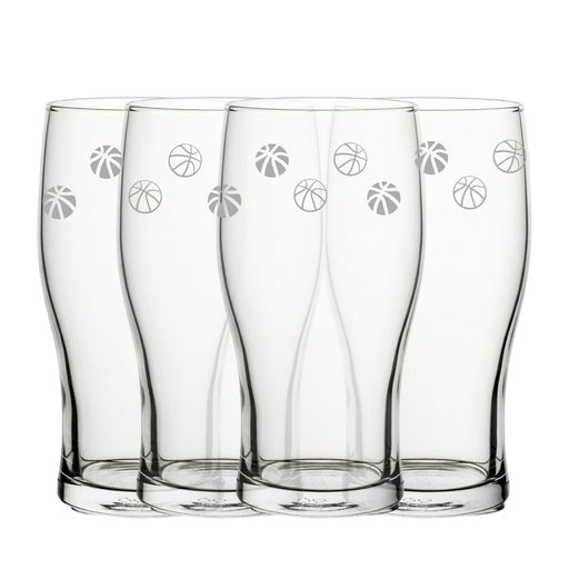 Engraved Basketball Pattern Pint Glass Set of 4, 20oz Tulip Glasses Image 2