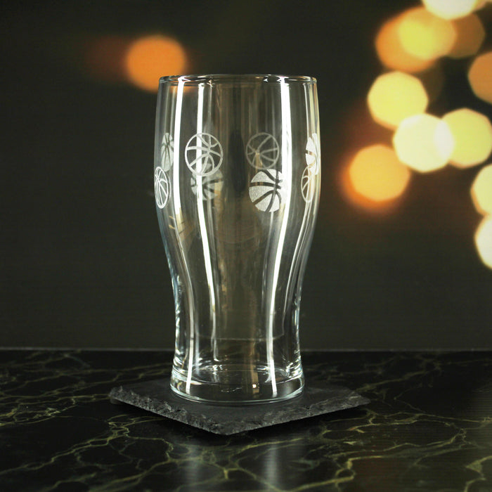 Engraved Basketball Pattern Pint Glass Set of 4, 20oz Tulip Glasses Image 3