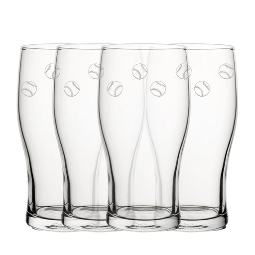 Engraved Baseball Pattern Pint Glass Set of 4, 20oz Tulip Glasses Image 1
