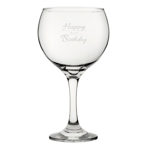 Happy Birthday Mum Modern Design - Engraved Novelty Gin Balloon Cocktail Glass Image 1