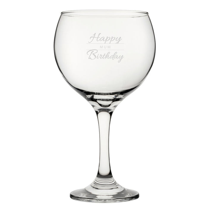 Happy Birthday Mum Modern Design - Engraved Novelty Gin Balloon Cocktail Glass Image 1