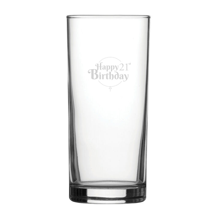 Happy 21st Birthday Balloon Design - Engraved Novelty Hiball Glass Image 1
