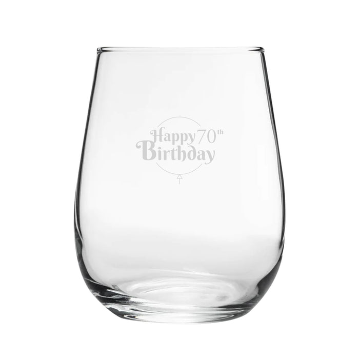 Happy 70th Birthday Balloon Design - Engraved Novelty Stemless Wine Gin Tumbler Image 2