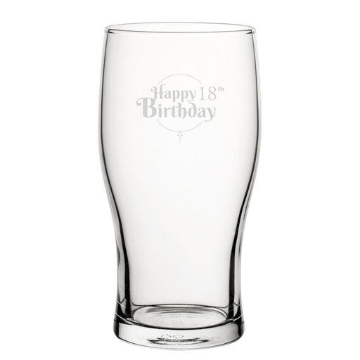 Happy 18th Birthday Balloon Design - Engraved Novelty Tulip Pint Glass Image 1