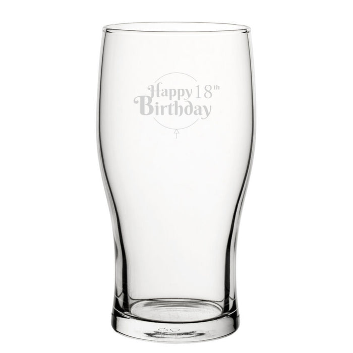 Happy 18th Birthday Balloon Design - Engraved Novelty Tulip Pint Glass Image 1