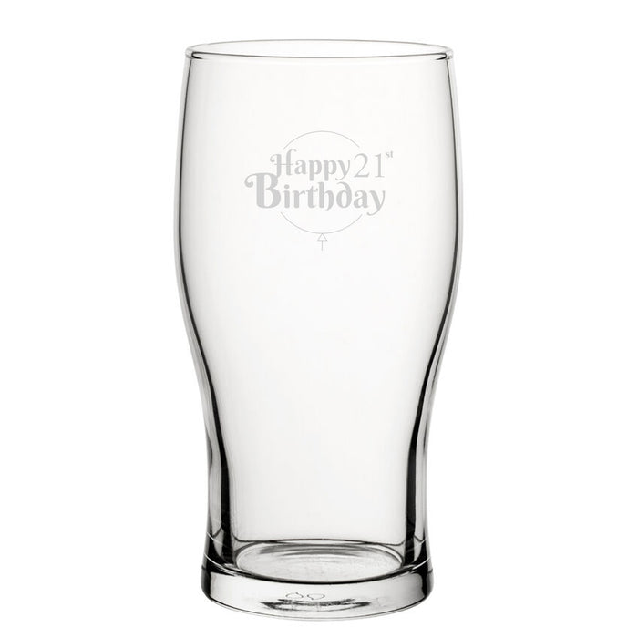 Happy 21st Birthday Balloon Design - Engraved Novelty Tulip Pint Glass Image 2