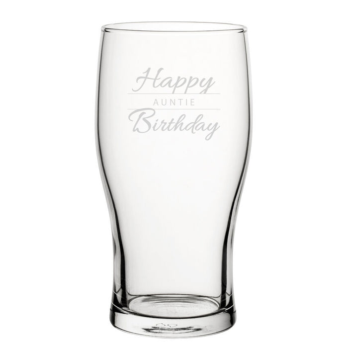 Happy Birthday Auntie Modern Design - Engraved Novelty Tulip Pint Glass Image 2