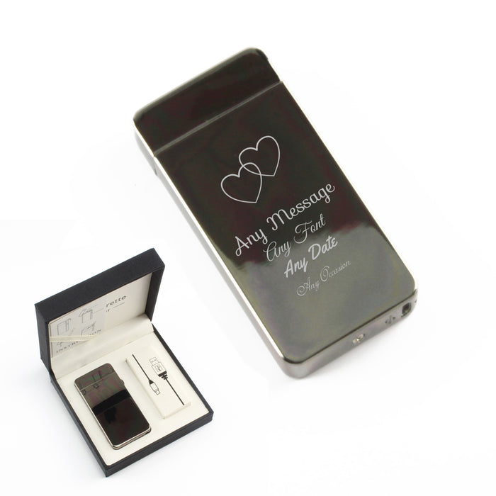 Engraved Electric Arc Lighter, Black, Overlapping Hearts Image 2