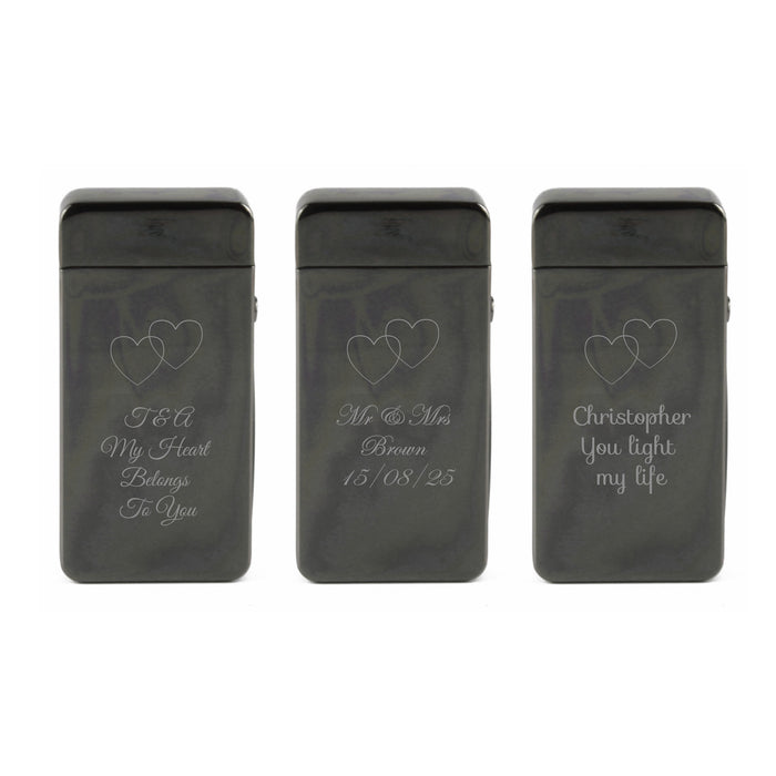 Engraved Electric Arc Lighter, Black, Overlapping Hearts Image 4