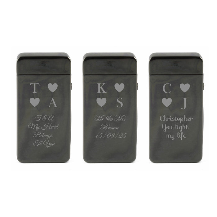Engraved Electric Arc Lighter, Black, Heart Initials, Gift Boxed Image 4