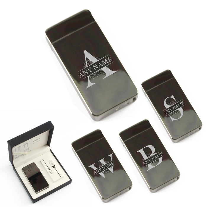 Engraved Electric Arc Lighter, Black, Any Letter, Gift Boxed Image 1