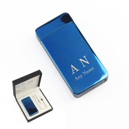 Engraved Electric Arc Lighter, Blue, Initials, Gift Boxed Image 1
