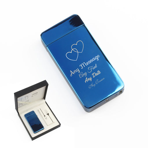 Engraved Electric Arc Lighter, Blue, Overlapping Hearts Image 2