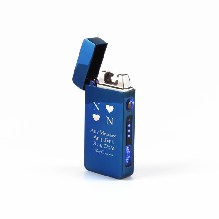 Engraved Electric Arc Lighter, Blue, Heart Initials, Gift Boxed Image 3