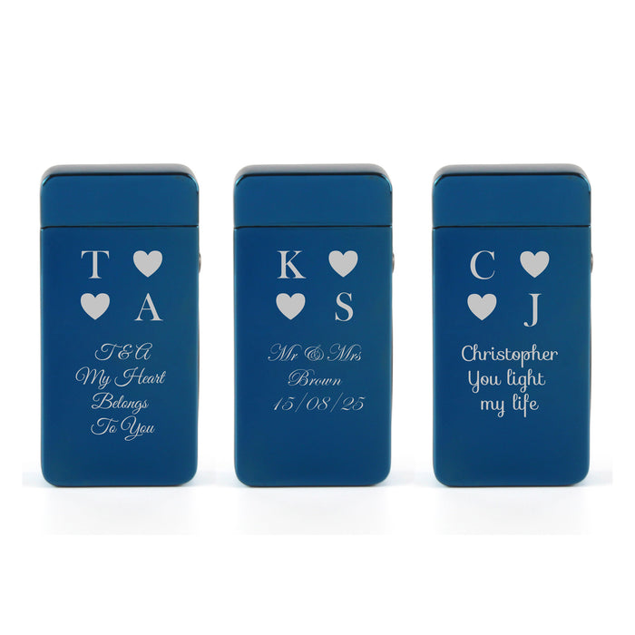 Engraved Electric Arc Lighter, Blue, Heart Initials, Gift Boxed Image 4