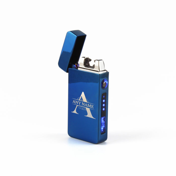 Engraved Electric Arc Lighter, Blue, Any Letter, Gift Boxed Image 3