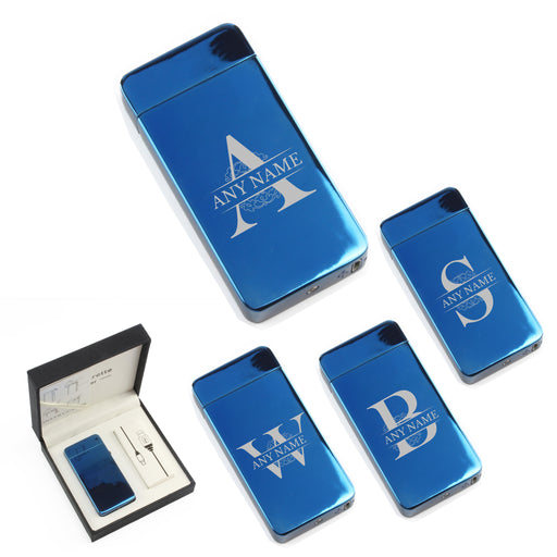 Engraved Electric Arc Lighter, Blue, Any Letter, Gift Boxed Image 1