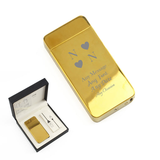 Engraved Electric Arc Lighter, Gold, Heart Initials, Gift Boxed Image 1