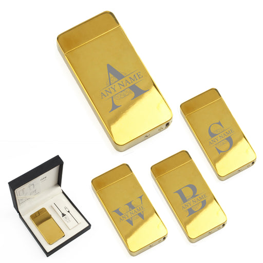 Engraved Electric Arc Lighter, Gold, Any Letter, Gift Boxed Image 1