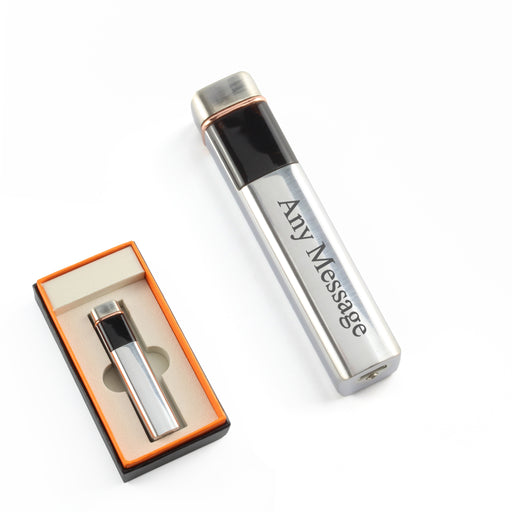 Engraved Slim Electric Lighter Silver Any Message Gift Boxed Image 2