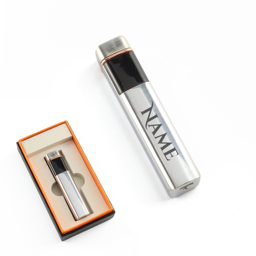 Engraved Slim Electric Lighter Silver Any Name Gift Boxed Image 1
