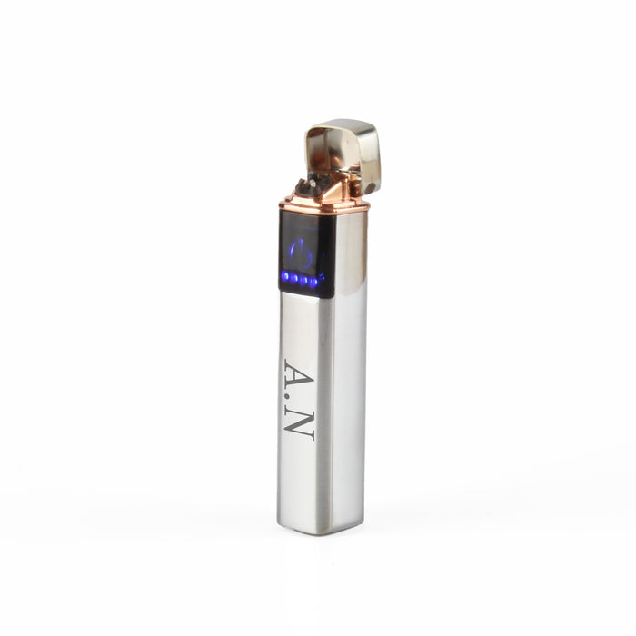 Engraved Slim Electric Lighter Silver Initials Gift Boxed Image 3
