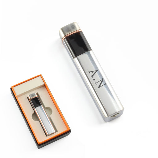 Engraved Slim Electric Lighter Silver Initials Gift Boxed Image 2