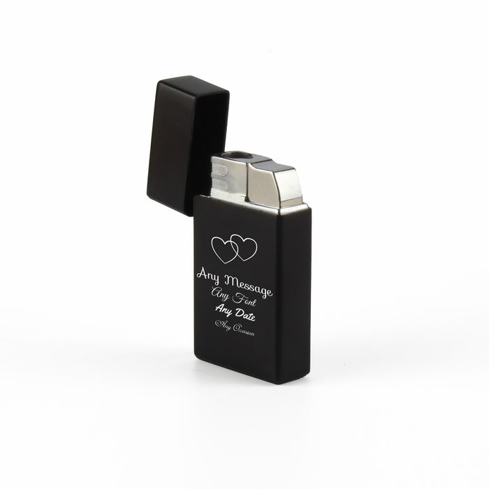 Engraved Jet Gas Lighter Black Overlapping Hearts Gift Boxed Image 3