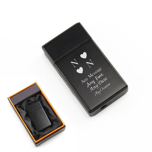 Engraved Jet Gas Lighter Black Heart Initials Gift Boxed Image 2