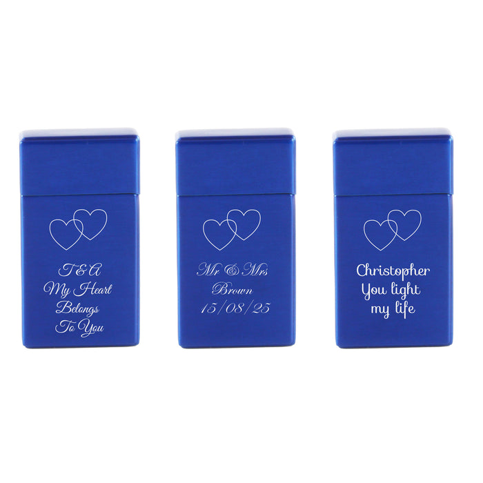 Engraved Jet Gas Lighter Blue Overlapping Hearts Gift Boxed Image 4
