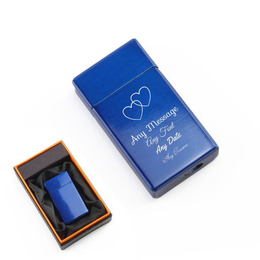 Engraved Jet Gas Lighter Blue Overlapping Hearts Gift Boxed Image 1