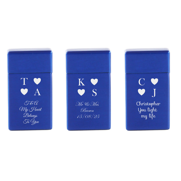 Engraved Jet Gas Lighter Blue Heart Initials Gift Boxed Image 4