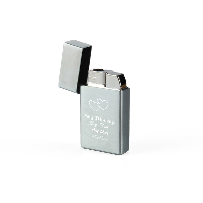 Engraved Jet Gas Lighter Silver Overlapping Hearts Gift Boxed Image 3
