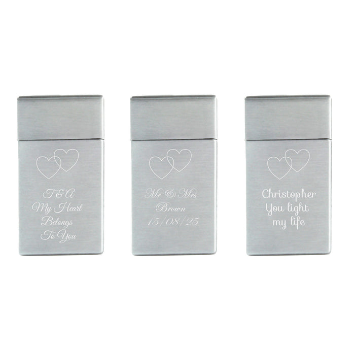 Engraved Jet Gas Lighter Silver Overlapping Hearts Gift Boxed Image 4