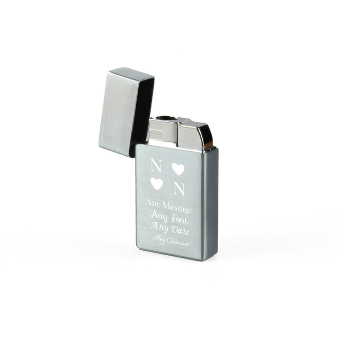 Engraved Jet Gas Lighter Silver Heart Initials Gift Boxed Image 3