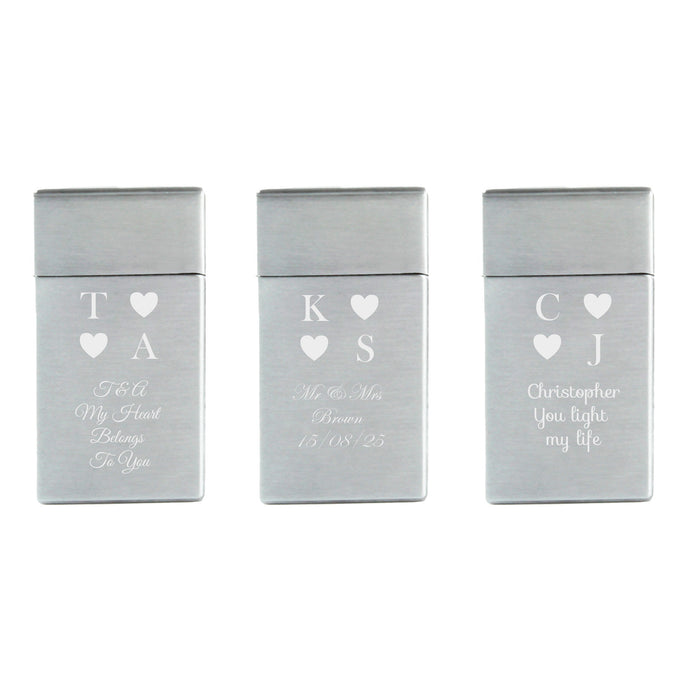 Engraved Jet Gas Lighter Silver Heart Initials Gift Boxed Image 4