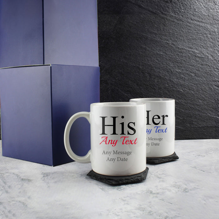His and Hers Any Text Mug Set, Gift Boxed, Ceramic 11oz/312ml Mugs Image 3