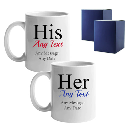 His and Hers Any Text Mug Set, Gift Boxed, Ceramic 11oz/312ml Mugs Image 1