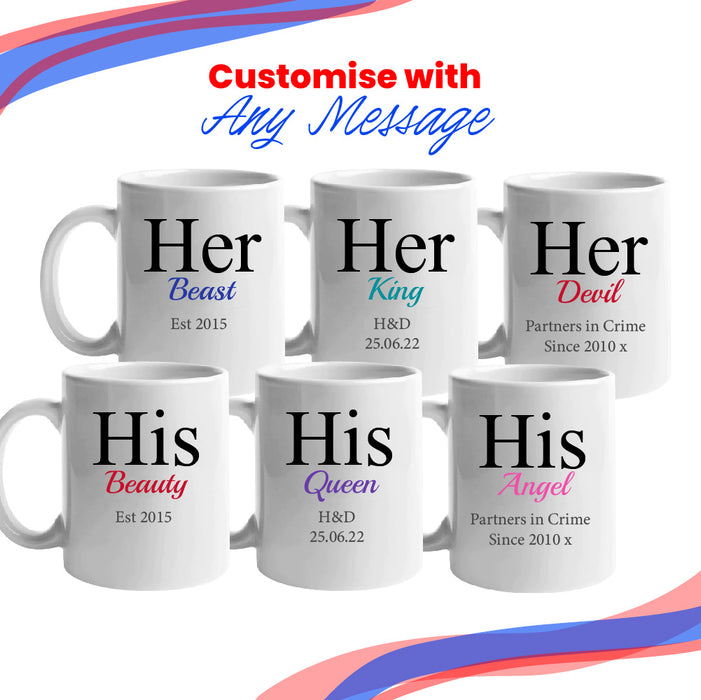 His and Hers Any Text Mug Set, Gift Boxed, Ceramic 11oz/312ml Mugs Image 4