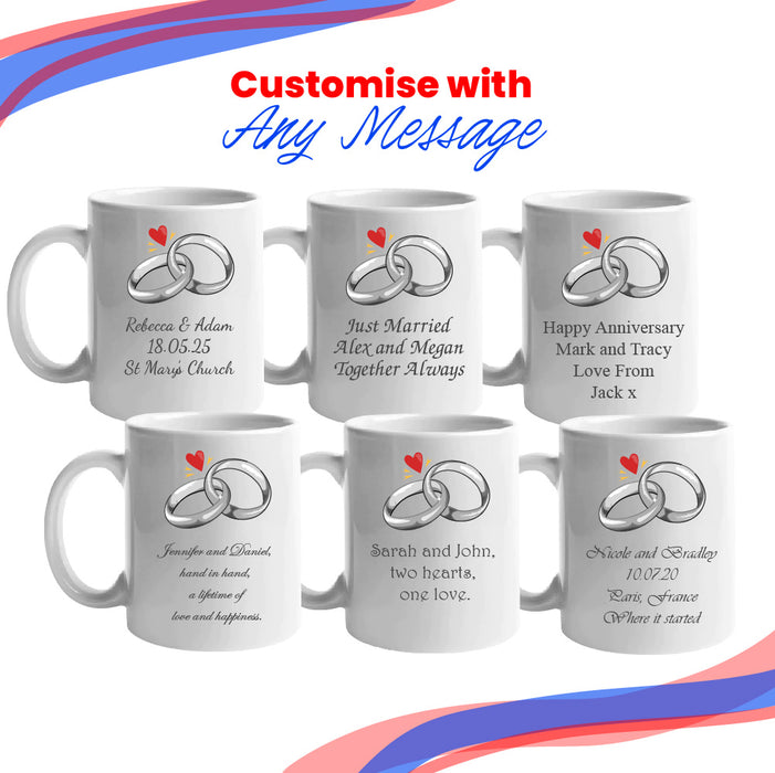 Wedding Mug Set, Any Message, Wedding Rings, 11oz/312ml Mugs Image 4