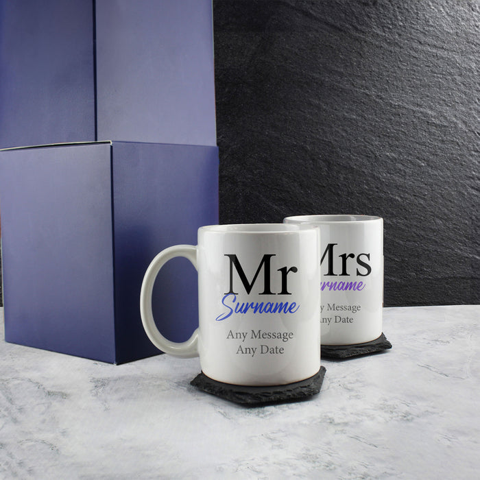 Mr and Mrs Mug Set, Classic Font Design, Ceramic 11oz/312ml Mugs Image 3