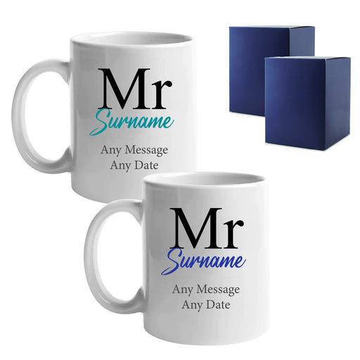 Mr and Mr Mug Set, Classic Font Design, Ceramic 11oz/312ml Mugs Image 2