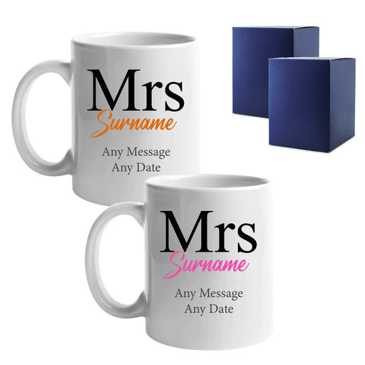 Mrs and Mrs Mug Set, Classic Font Design, Ceramic 11oz/312ml Mugs Image 1