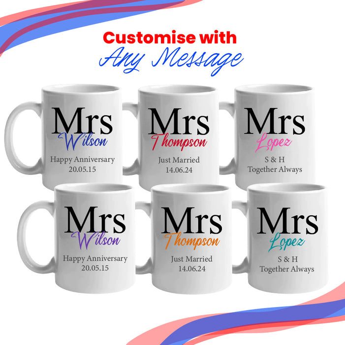 Mrs and Mrs Mug Set, Classic Font Design, Ceramic 11oz/312ml Mugs Image 4