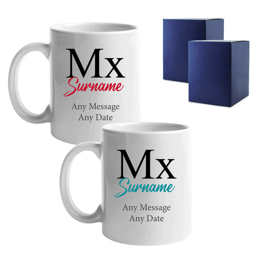 Gender Neutral Wedding Mug Set, Mx and Mx Classic Font Design Image 1